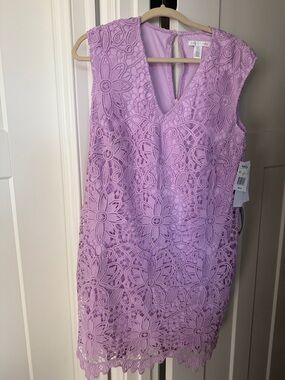 London Times Lavender Floral Lace Mini Dress